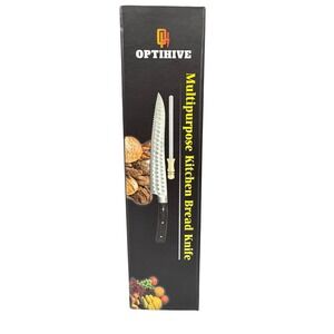 Optihive‎ Kitchen Bread Knife Hammered Stainless Steel with Sharpener NEW